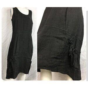 CMC Color Me Cotton Black Linen Scrunch Pocket Sleeveless Dress Lagenlook Size S